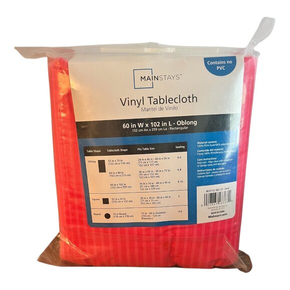 Mainstays Vinyl Tablecloth Coral 60 W X 102 In 100% PEVA Front Polyester Backing - Picture 2 of 4